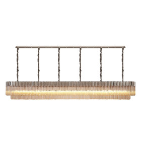 Poland 300 x 40cm Linear Pendant 16 Light E14 Polished Nickel/Cognac Sculpted Glass Item Weight: 80kg-1