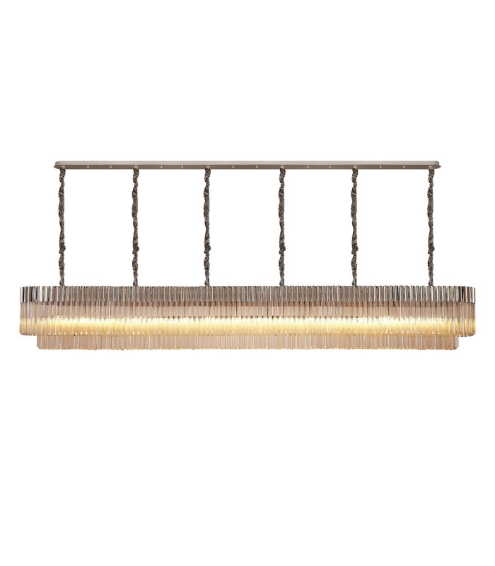Poland 300 x 40cm Linear Pendant 16 Light E14 Polished Nickel/Cognac Sculpted Glass Item Weight: 80kg-1