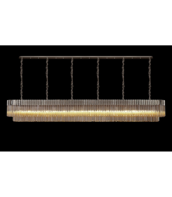Poland 300 x 40cm Linear Pendant 16 Light E14 Polished Nickel/Cognac Sculpted Glass Item Weight: 80kg-3