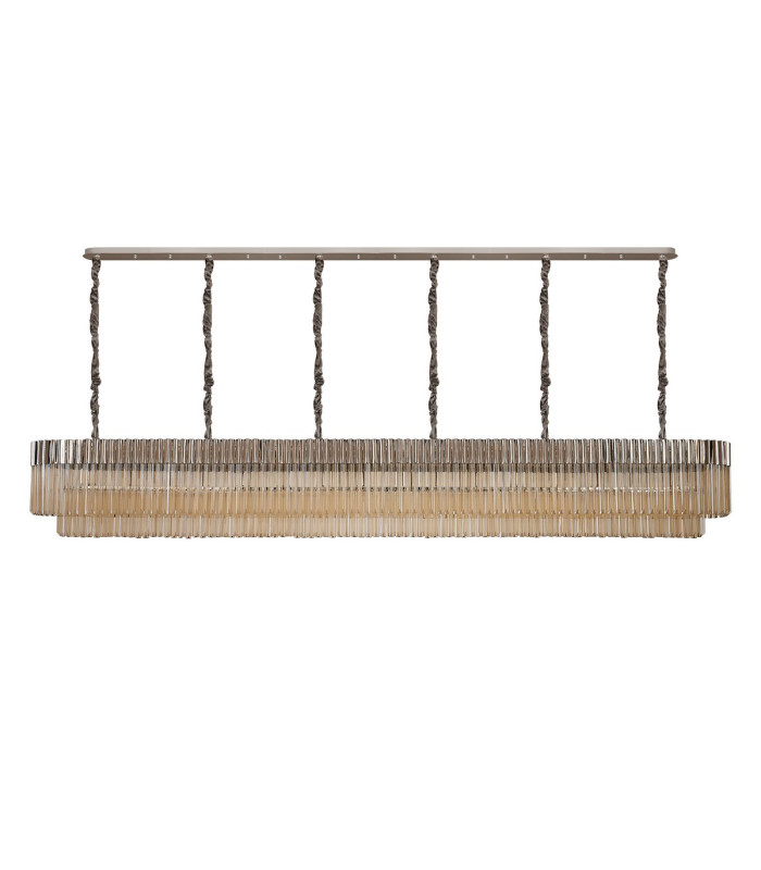 Poland 300 x 40cm Linear Pendant 16 Light E14 Polished Nickel/Cognac Sculpted Glass Item Weight: 80kg-4