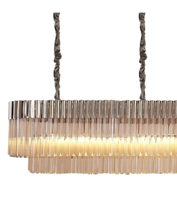 Poland 300 x 40cm Linear Pendant 16 Light E14 Polished Nickel/Cognac Sculpted Glass Item Weight: 80kg-5