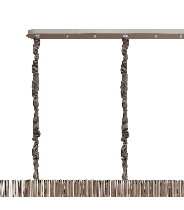 Poland 300 x 40cm Linear Pendant 16 Light E14 Polished Nickel/Cognac Sculpted Glass Item Weight: 80kg-6