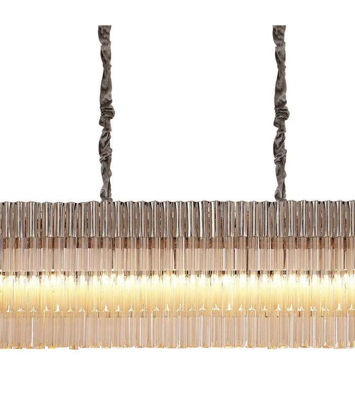 Poland 300 x 40cm Linear Pendant 16 Light E14 Polished Nickel/Cognac Sculpted Glass Item Weight: 80kg-7