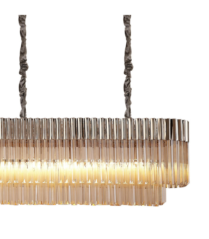 Poland 300 x 40cm Linear Pendant 16 Light E14 Polished Nickel/Cognac Sculpted Glass Item Weight: 80kg-8