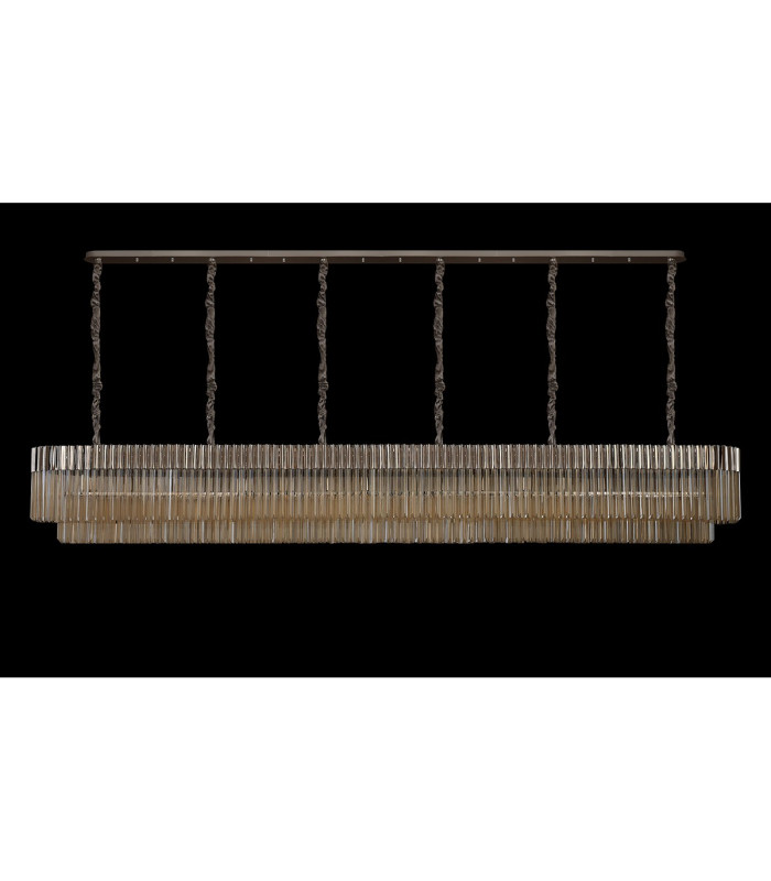 Poland 300 x 40cm Linear Pendant 16 Light E14 Polished Nickel/Cognac Sculpted Glass Item Weight: 80kg-9