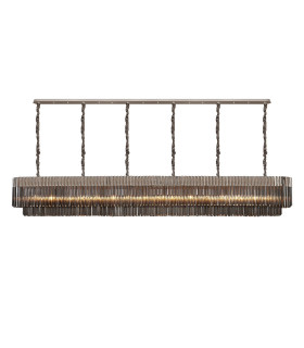 Poland 300 x 40cm Linear Pendant 16 Light E14 Polished Nickel/Smoked Sculpted Glass Item Weight: 80kg-1