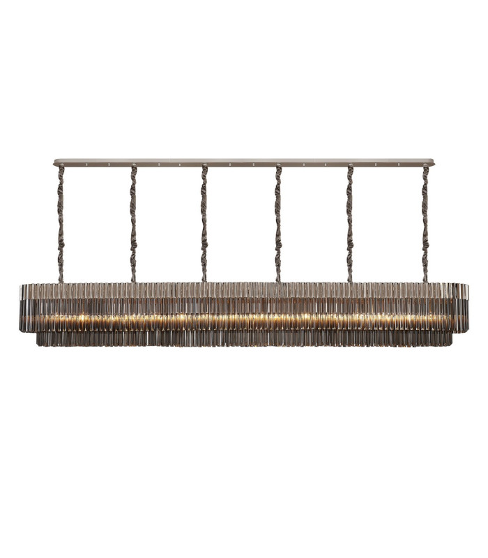 Poland 300 x 40cm Linear Pendant 16 Light E14 Polished Nickel/Smoked Sculpted Glass Item Weight: 80kg-1