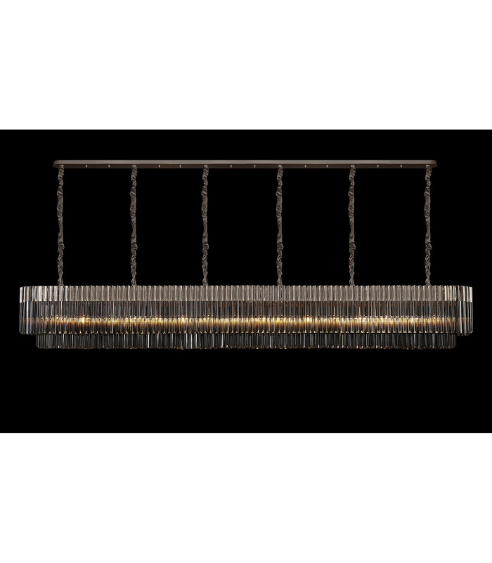 Poland 300 x 40cm Linear Pendant 16 Light E14 Polished Nickel/Smoked Sculpted Glass Item Weight: 80kg-3