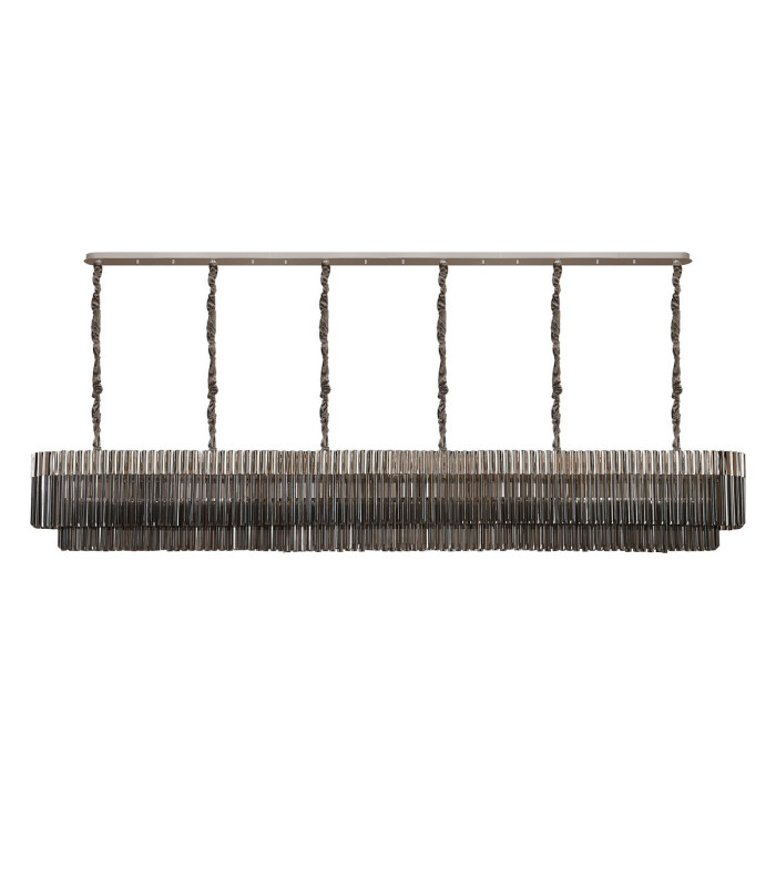 Poland 300 x 40cm Linear Pendant 16 Light E14 Polished Nickel/Smoked Sculpted Glass Item Weight: 80kg-4