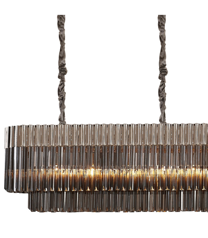 Poland 300 x 40cm Linear Pendant 16 Light E14 Polished Nickel/Smoked Sculpted Glass Item Weight: 80kg-5