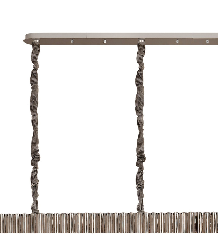 Poland 300 x 40cm Linear Pendant 16 Light E14 Polished Nickel/Smoked Sculpted Glass Item Weight: 80kg-6