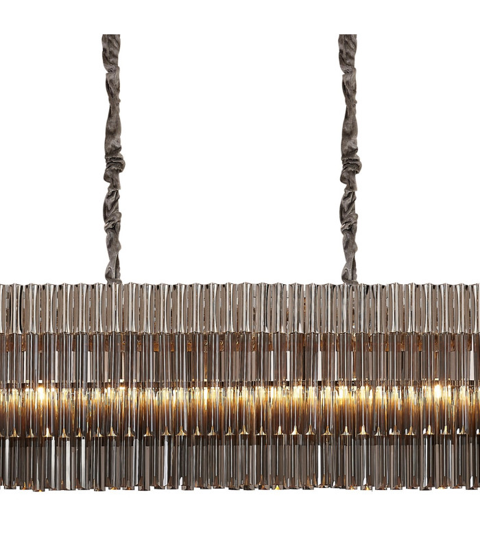 Poland 300 x 40cm Linear Pendant 16 Light E14 Polished Nickel/Smoked Sculpted Glass Item Weight: 80kg-7