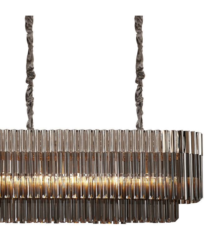 Poland 300 x 40cm Linear Pendant 16 Light E14 Polished Nickel/Smoked Sculpted Glass Item Weight: 80kg-8