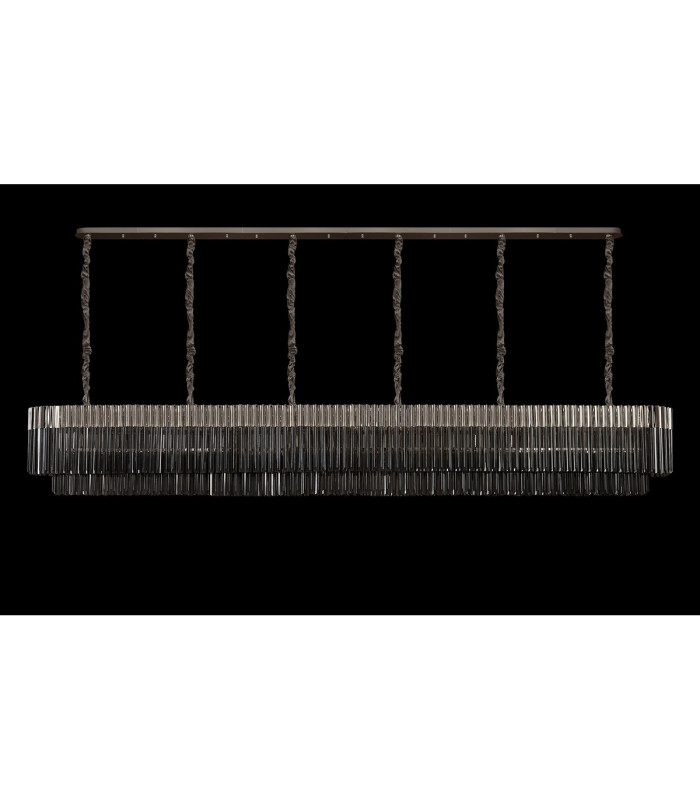 Poland 300 x 40cm Linear Pendant 16 Light E14 Polished Nickel/Smoked Sculpted Glass Item Weight: 80kg-9