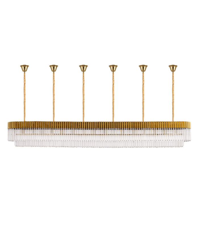 Poland 300 x 40cm Linear Pendant Bell Cup 16 Light E14 Brass/Clear Sculpted Glass Item Weight: 73kg-3