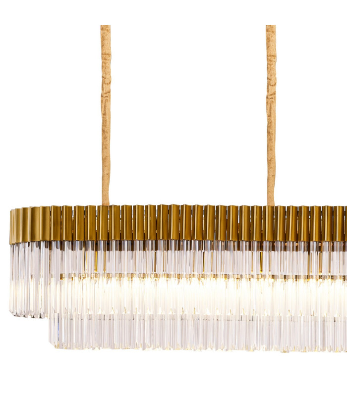 Poland 300 x 40cm Linear Pendant Bell Cup 16 Light E14 Brass/Clear Sculpted Glass Item Weight: 73kg-4