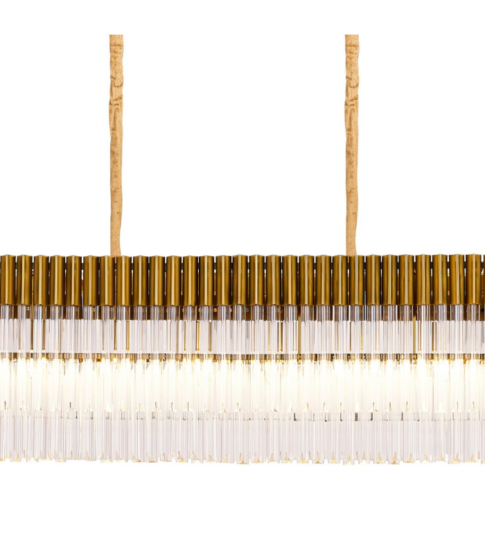 Poland 300 x 40cm Linear Pendant Bell Cup 16 Light E14 Brass/Clear Sculpted Glass Item Weight: 73kg-6