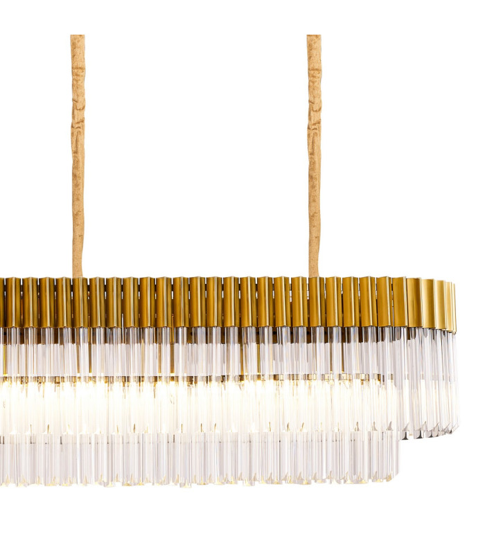 Poland 300 x 40cm Linear Pendant Bell Cup 16 Light E14 Brass/Clear Sculpted Glass Item Weight: 73kg-7