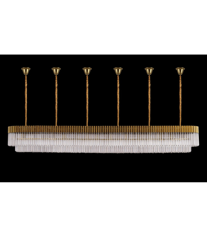 Poland 300 x 40cm Linear Pendant Bell Cup 16 Light E14 Brass/Clear Sculpted Glass Item Weight: 73kg-8
