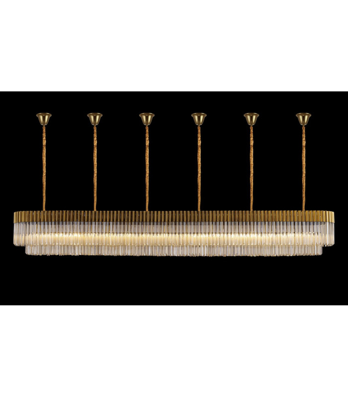 Poland 300 x 40cm Linear Pendant Bell Cup 16 Light E14 Brass/Cognac Sculpted Glass Item Weight: 73kg-3