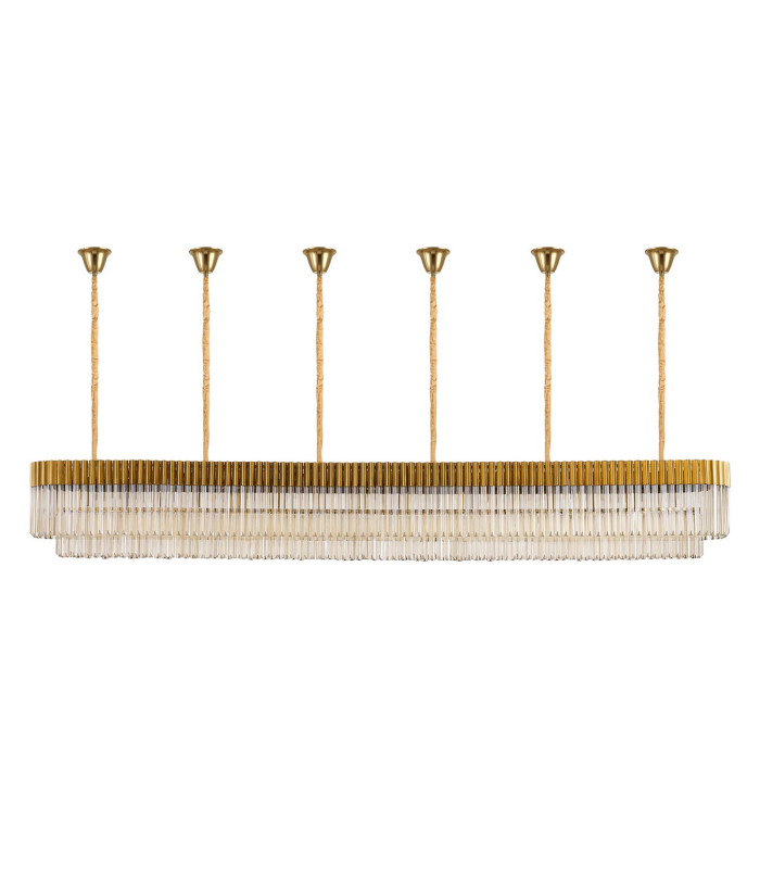 Poland 300 x 40cm Linear Pendant Bell Cup 16 Light E14 Brass/Cognac Sculpted Glass Item Weight: 73kg-4