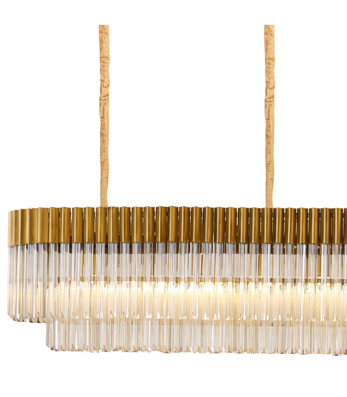 Poland 300 x 40cm Linear Pendant Bell Cup 16 Light E14 Brass/Cognac Sculpted Glass Item Weight: 73kg-5