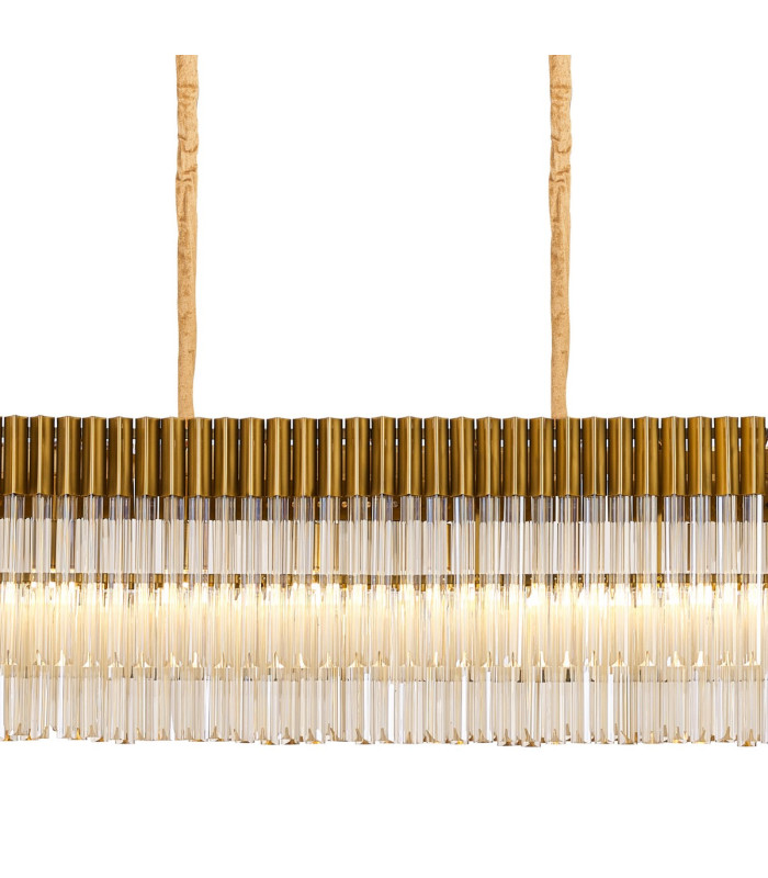 Poland 300 x 40cm Linear Pendant Bell Cup 16 Light E14 Brass/Cognac Sculpted Glass Item Weight: 73kg-7