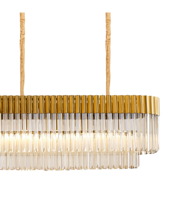 Poland 300 x 40cm Linear Pendant Bell Cup 16 Light E14 Brass/Cognac Sculpted Glass Item Weight: 73kg-8