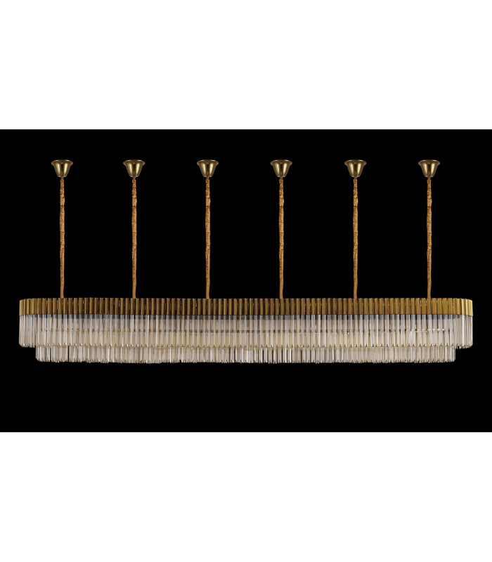 Poland 300 x 40cm Linear Pendant Bell Cup 16 Light E14 Brass/Cognac Sculpted Glass Item Weight: 73kg-9