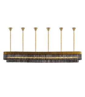 Poland 300 x 40cm Linear Pendant Bell Cup 16 Light E14 Brass/Smoked Sculpted Glass Item Weight: 73kg-1