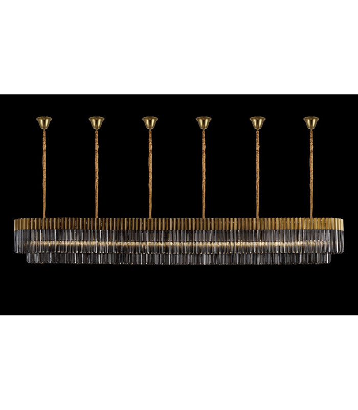 Poland 300 x 40cm Linear Pendant Bell Cup 16 Light E14 Brass/Smoked Sculpted Glass Item Weight: 73kg-3