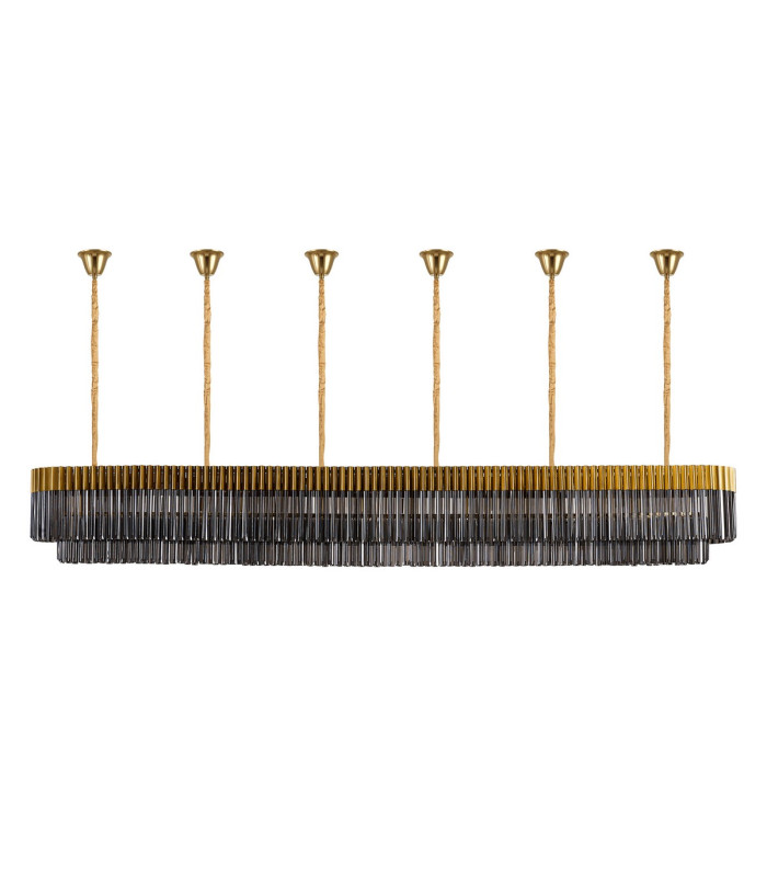 Poland 300 x 40cm Linear Pendant Bell Cup 16 Light E14 Brass/Smoked Sculpted Glass Item Weight: 73kg-4