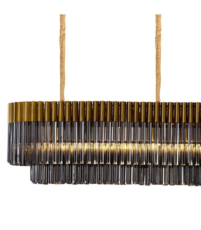 Poland 300 x 40cm Linear Pendant Bell Cup 16 Light E14 Brass/Smoked Sculpted Glass Item Weight: 73kg-5