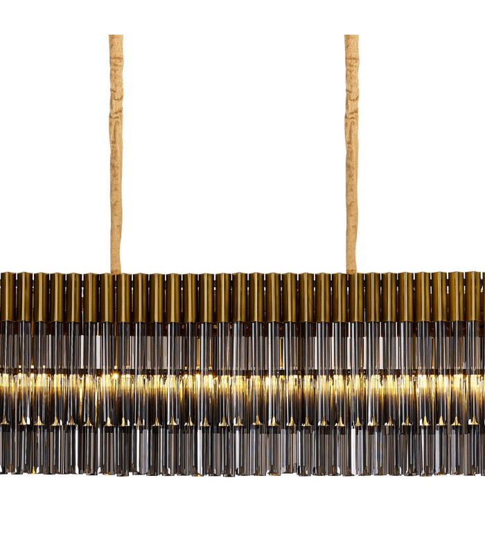 Poland 300 x 40cm Linear Pendant Bell Cup 16 Light E14 Brass/Smoked Sculpted Glass Item Weight: 73kg-7