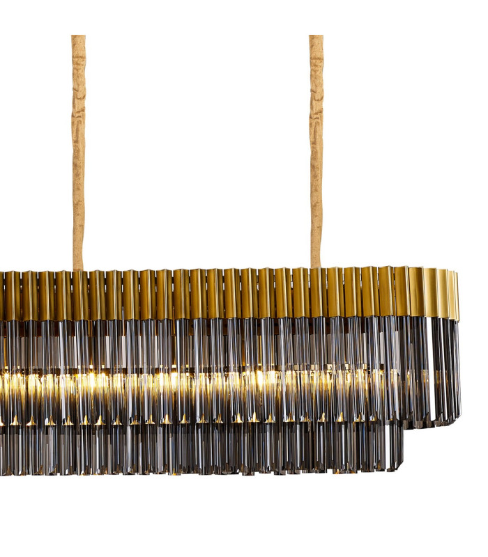 Poland 300 x 40cm Linear Pendant Bell Cup 16 Light E14 Brass/Smoked Sculpted Glass Item Weight: 73kg-8