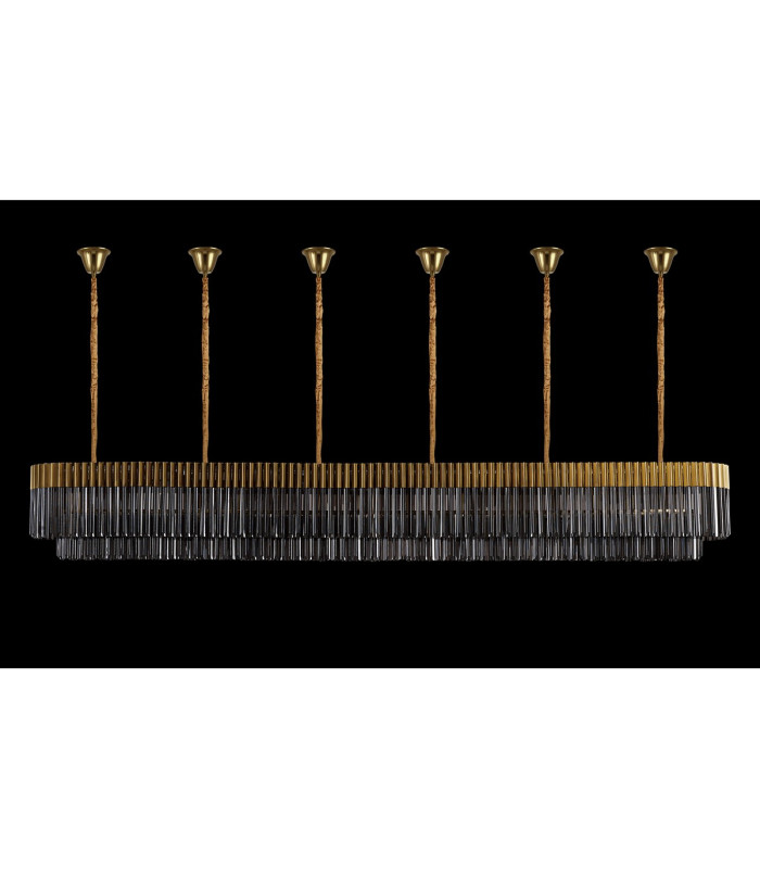 Poland 300 x 40cm Linear Pendant Bell Cup 16 Light E14 Brass/Smoked Sculpted Glass Item Weight: 73kg-9