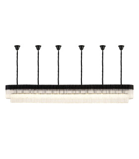 Poland 300 x 40cm Linear Pendant Bell Cup 16 Light E14 Matt Black/Clear Sculpted Glass Item Weight: 73kg-1