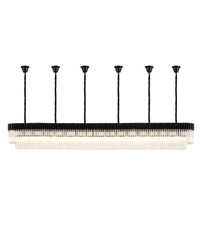 Poland 300 x 40cm Linear Pendant Bell Cup 16 Light E14 Matt Black/Clear Sculpted Glass Item Weight: 73kg-1