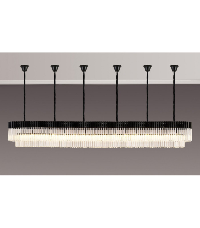 Poland 300 x 40cm Linear Pendant Bell Cup 16 Light E14 Matt Black/Clear Sculpted Glass Item Weight: 73kg-3