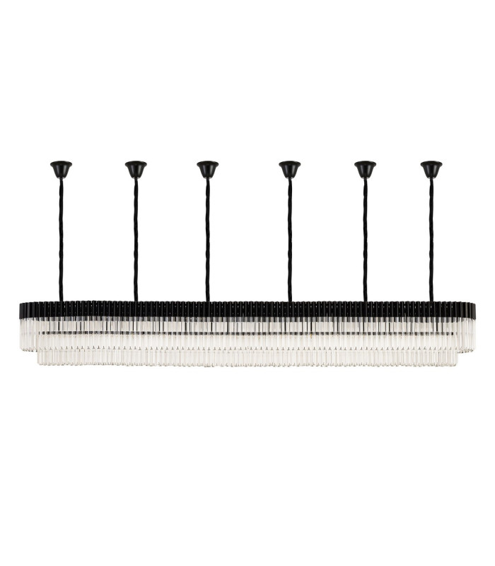 Poland 300 x 40cm Linear Pendant Bell Cup 16 Light E14 Matt Black/Clear Sculpted Glass Item Weight: 73kg-4