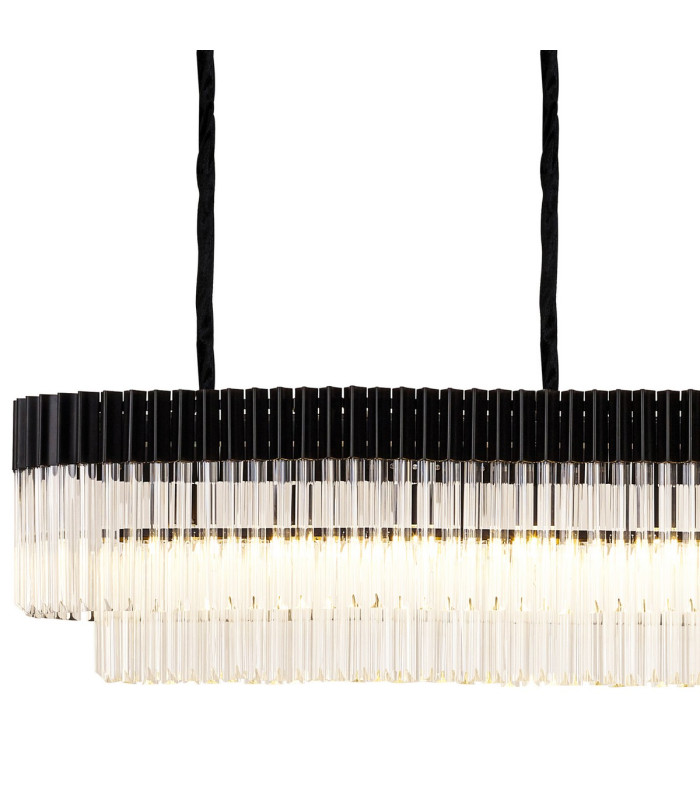 Poland 300 x 40cm Linear Pendant Bell Cup 16 Light E14 Matt Black/Clear Sculpted Glass Item Weight: 73kg-5