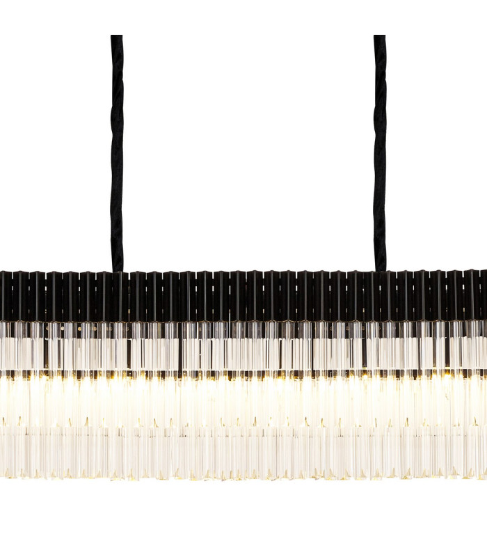 Poland 300 x 40cm Linear Pendant Bell Cup 16 Light E14 Matt Black/Clear Sculpted Glass Item Weight: 73kg-7