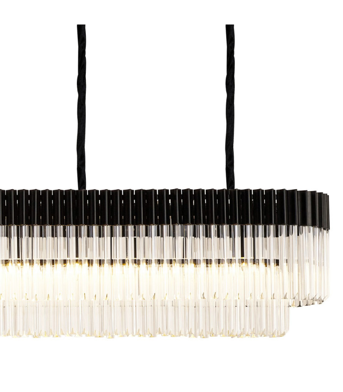 Poland 300 x 40cm Linear Pendant Bell Cup 16 Light E14 Matt Black/Clear Sculpted Glass Item Weight: 73kg-8
