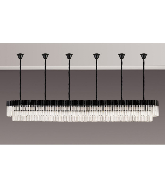 Poland 300 x 40cm Linear Pendant Bell Cup 16 Light E14 Matt Black/Clear Sculpted Glass Item Weight: 73kg-9