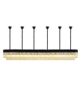 Poland 300 x 40cm Linear Pendant Bell Cup 16 Light E14 Matt Black/Cognac Sculpted Glass Item Weight: 73kg-1