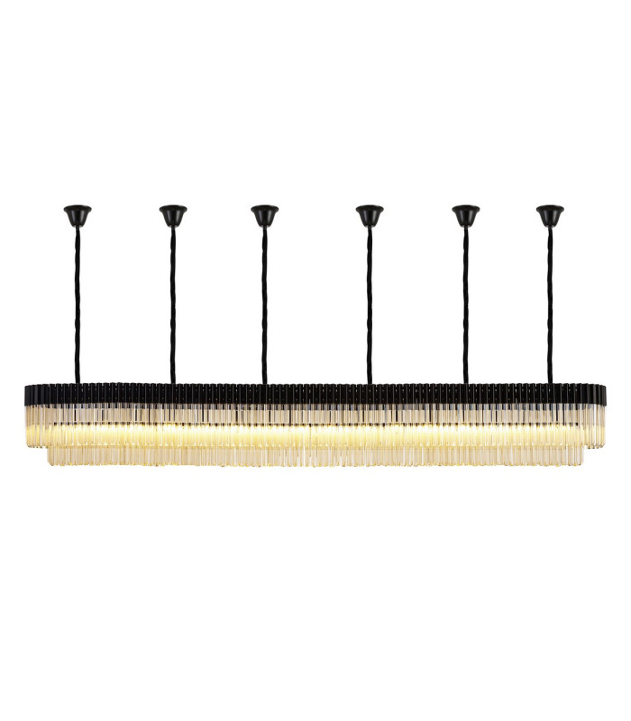 Poland 300 x 40cm Linear Pendant Bell Cup 16 Light E14 Matt Black/Cognac Sculpted Glass Item Weight: 73kg-1