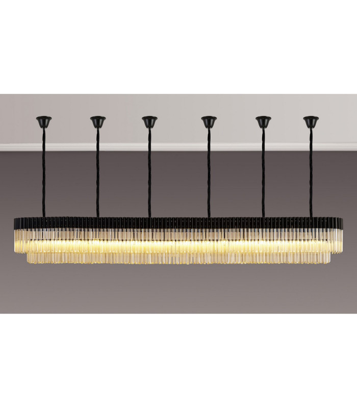 Poland 300 x 40cm Linear Pendant Bell Cup 16 Light E14 Matt Black/Cognac Sculpted Glass Item Weight: 73kg-3
