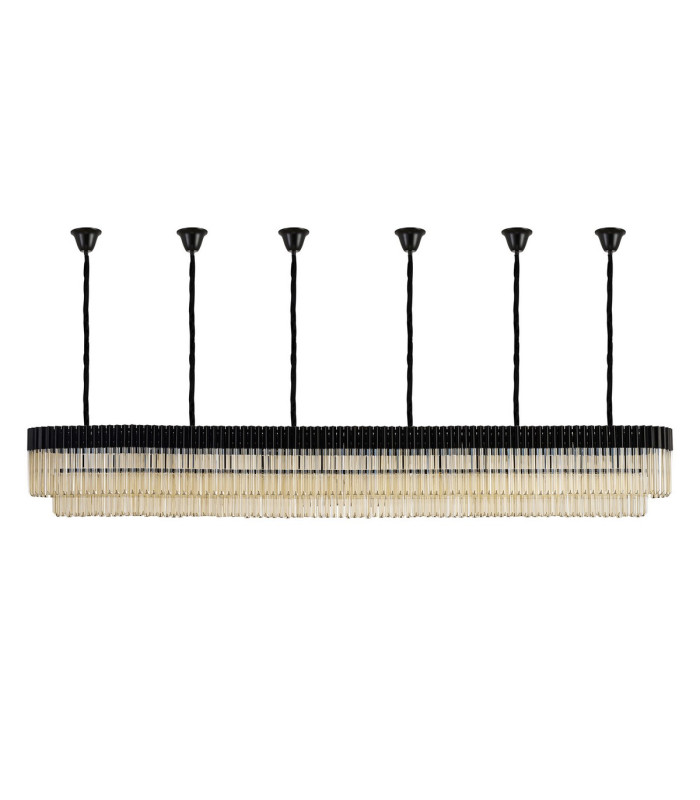 Poland 300 x 40cm Linear Pendant Bell Cup 16 Light E14 Matt Black/Cognac Sculpted Glass Item Weight: 73kg-4