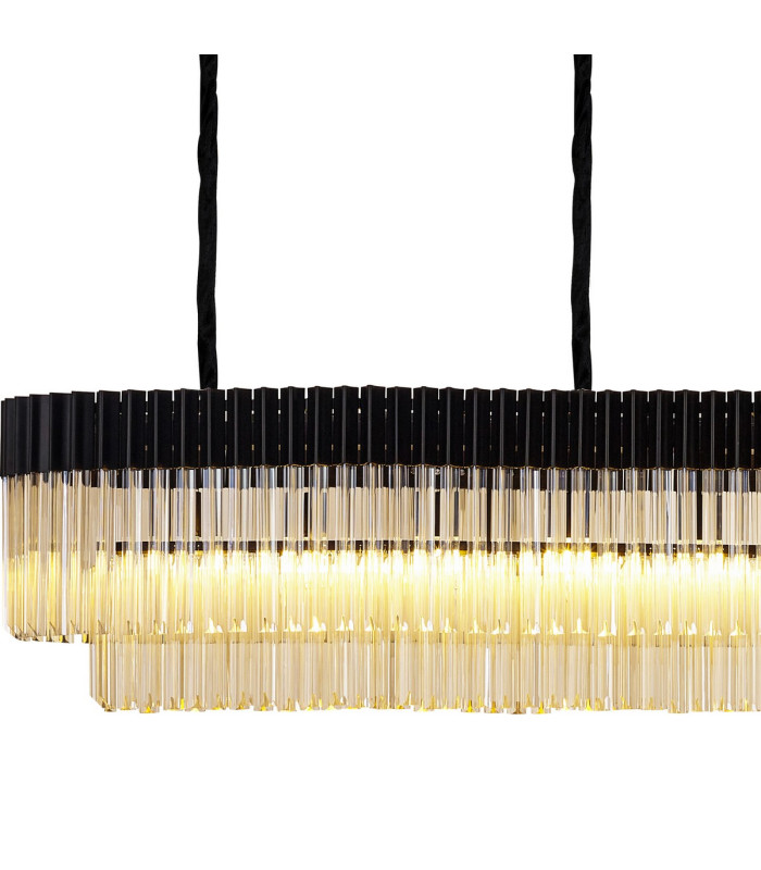 Poland 300 x 40cm Linear Pendant Bell Cup 16 Light E14 Matt Black/Cognac Sculpted Glass Item Weight: 73kg-5