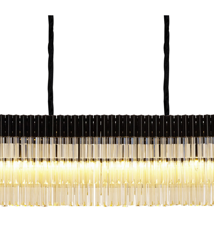 Poland 300 x 40cm Linear Pendant Bell Cup 16 Light E14 Matt Black/Cognac Sculpted Glass Item Weight: 73kg-7